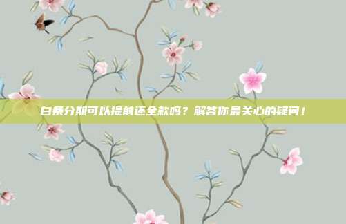 白条分期可以提前还全款吗？解答你最关心的疑问！