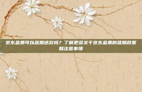京东金条可以延期还款吗？了解更多关于京东金条的延期政策和注意事项